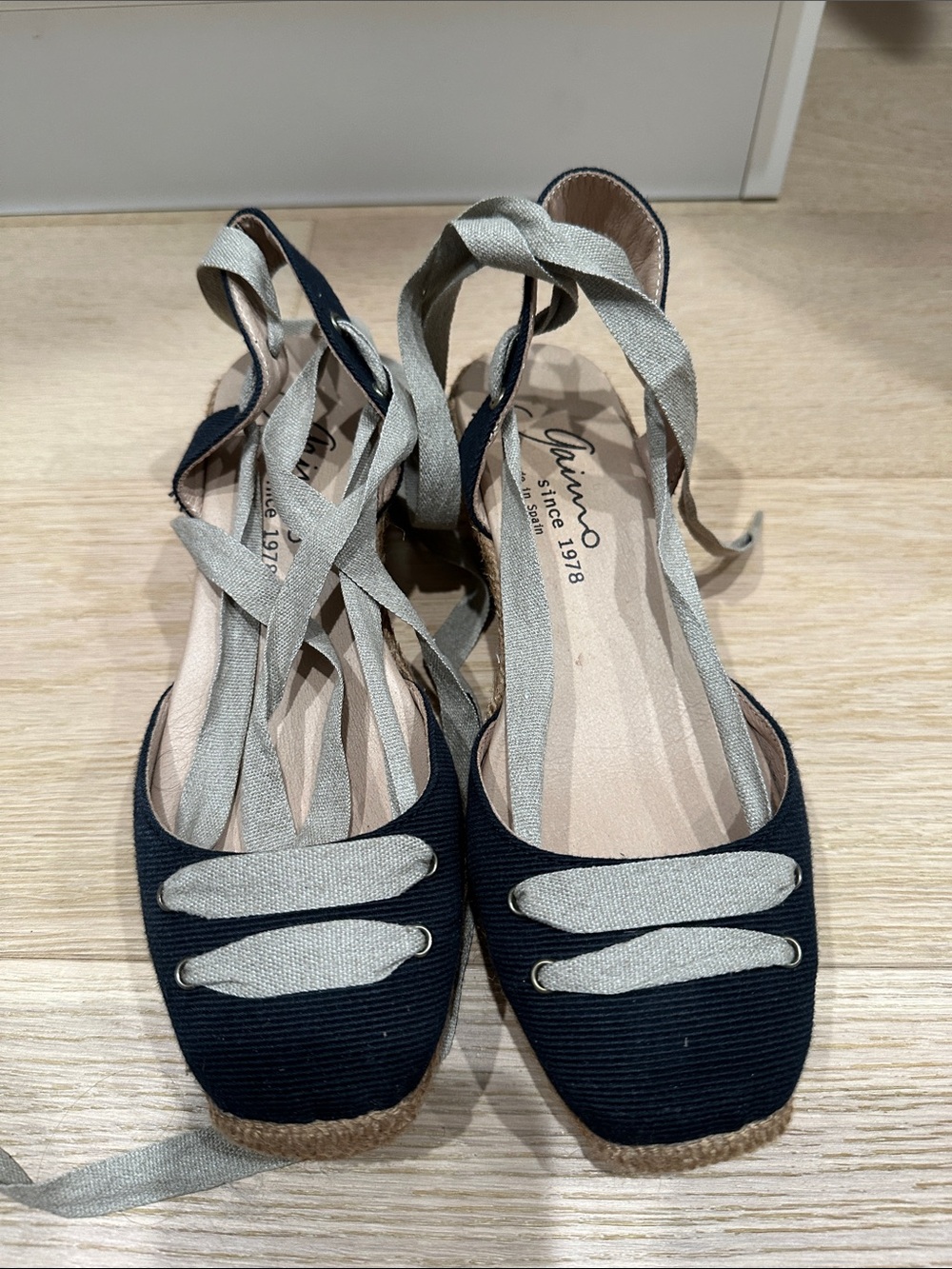 Gaimo black Espadrille Lace-Up Flats with Light tan Ribbon